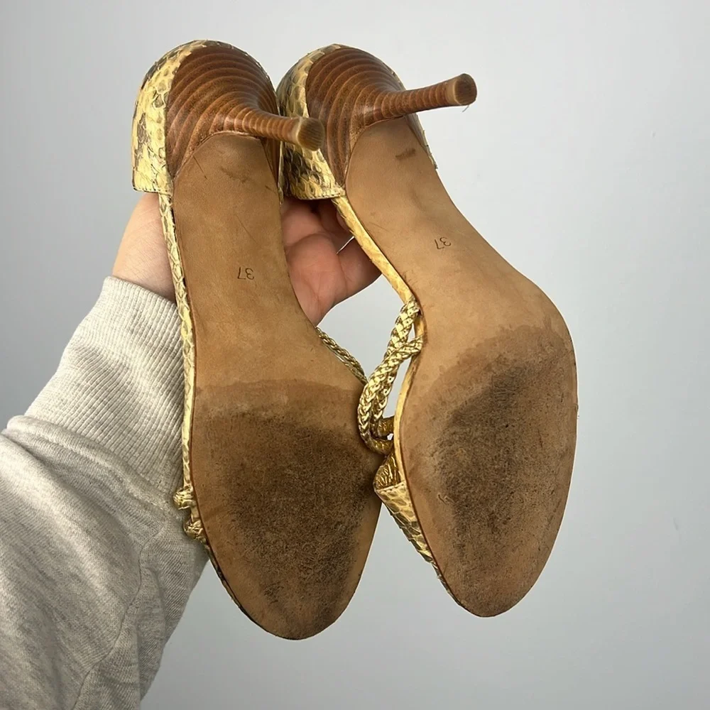 Libertas braided gold and reptile pattern strappy heels size 37